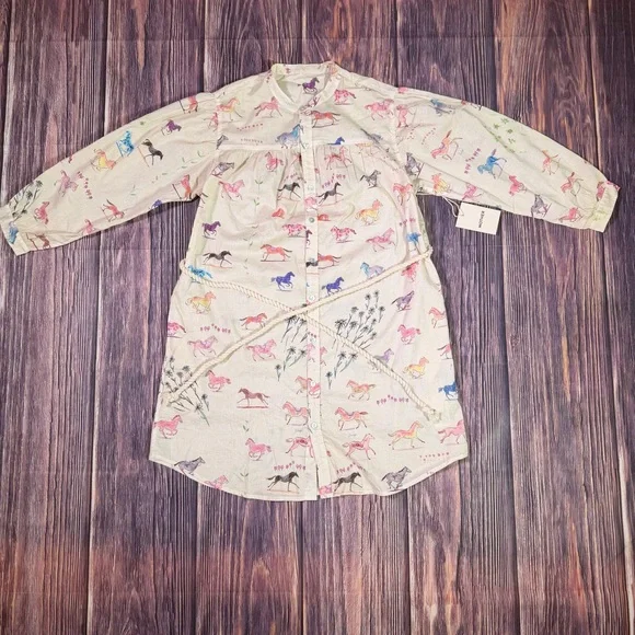 NWT MOTHER The New To Town Shirt Dress Mini Cotton Goodbye Horses Size XS - Picture 4 of 12